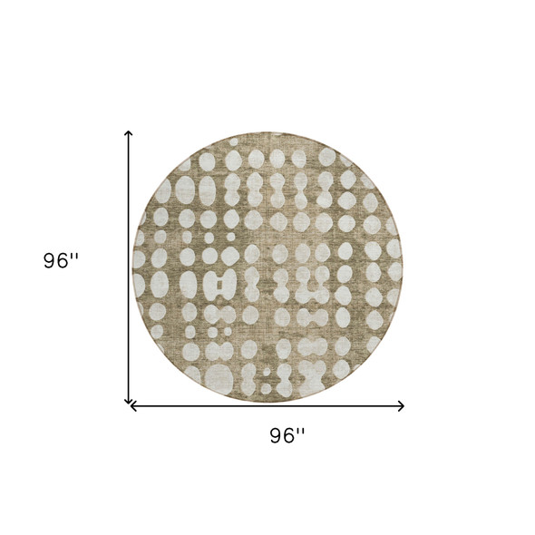 8' Taupe And Ivory Round Abstract Washable Indoor Outdoor Area Rug