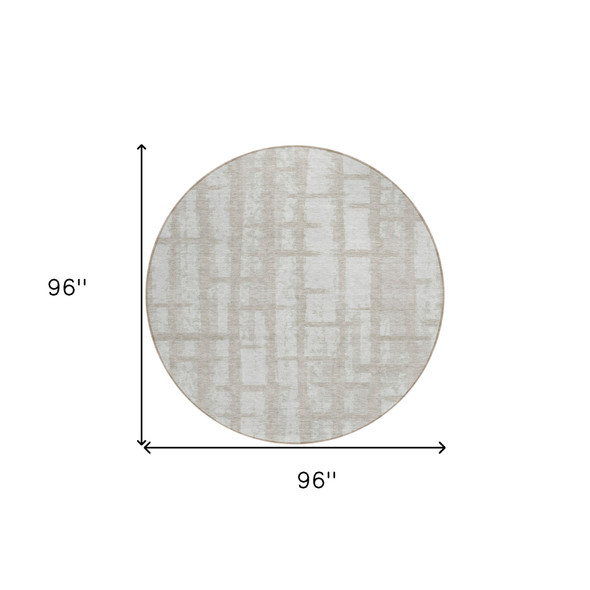 8' Taupe And Beige Round Striped Washable Indoor Outdoor Area Rug