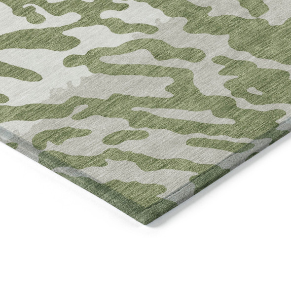 3' X 5' Green Gray And Ivory Animal Print Washable Indoor Outdoor Area Rug