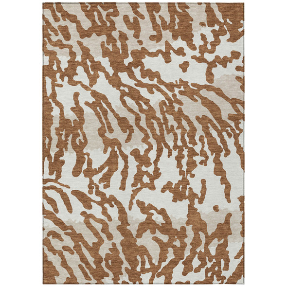 9' X 12' Brown Beige And Ivory Animal Print Washable Indoor Outdoor Area Rug