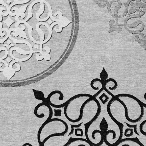 3' X 5' Gray Black And White Floral Medallion Washable Indoor Outdoor Area Rug