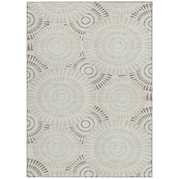 10' X 14' Taupe And Brown Geometric Washable Indoor Outdoor Area Rug