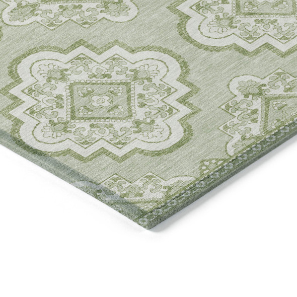 10' X 14' Artichoke Green And Ivory Medallion Washable Indoor Outdoor Area Rug