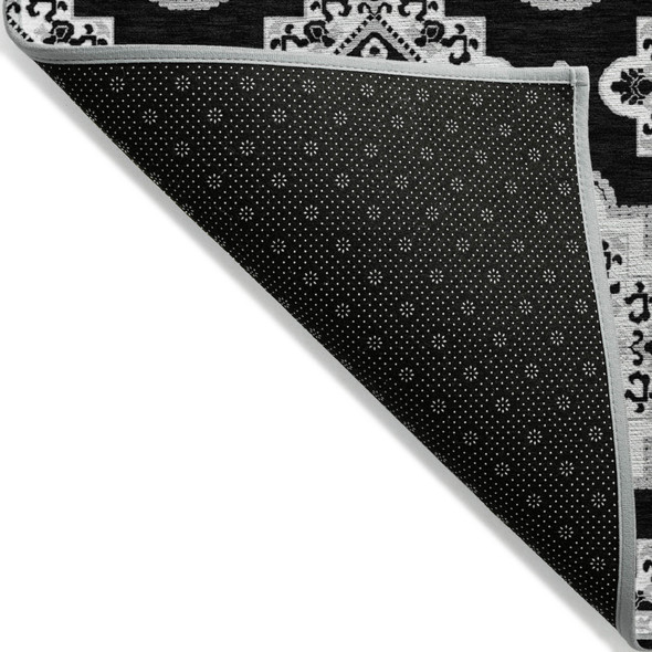 5' X 8' Black And Ivory Medallion Washable Indoor Outdoor Area Rug