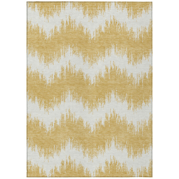 5' X 8' Gold And Ivory Chevron Washable Indoor Outdoor Area Rug