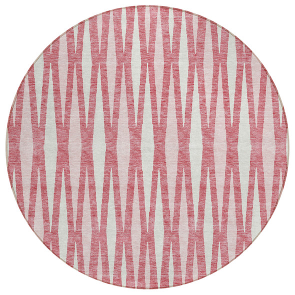 8' Blush And Ivory Round Geometric Washable Indoor Outdoor Area Rug