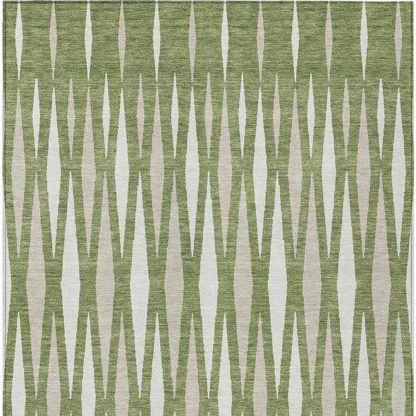 5' X 8' Green And Ivory Geometric Washable Indoor Outdoor Area Rug