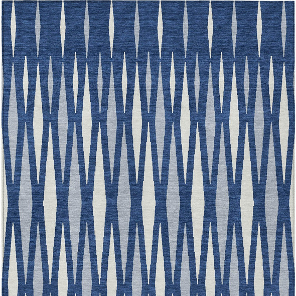 3' X 5' Navy Blue Gray And Ivory Geometric Washable Indoor Outdoor Area Rug