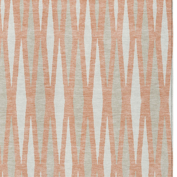 9' X 12' Salmon Gray And Ivory Geometric Washable Indoor Outdoor Area Rug