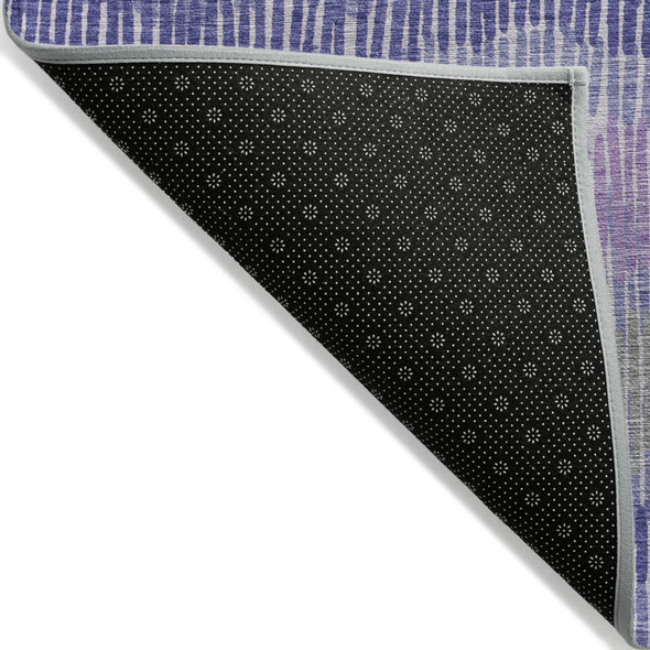 9' X 12' Purple And Gray Striped Washable Indoor Outdoor Area Rug