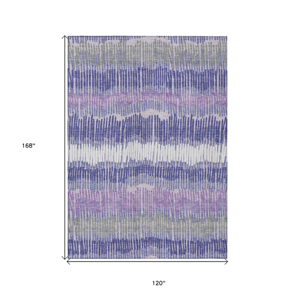 10' X 14' Purple And Gray Striped Washable Indoor Outdoor Area Rug