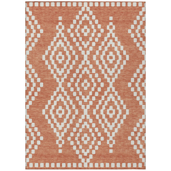 5' X 8' Salmon And Ivory Geometric Washable Indoor Outdoor Area Rug