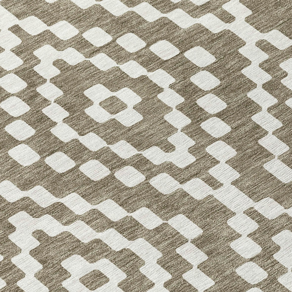 10' X 14' Taupe And Ivory Geometric Washable Indoor Outdoor Area Rug