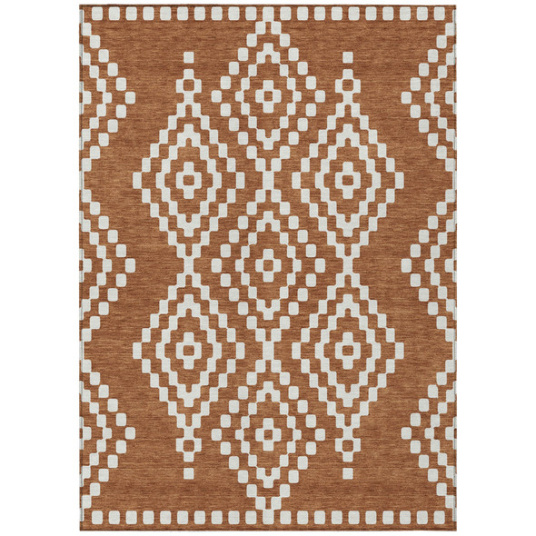 5' X 8' Terra Cotta And Ivory Geometric Washable Indoor Outdoor Area Rug