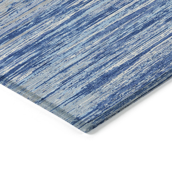 8' X 10' Blue Gray And Ivory Striped Washable Indoor Outdoor Area Rug