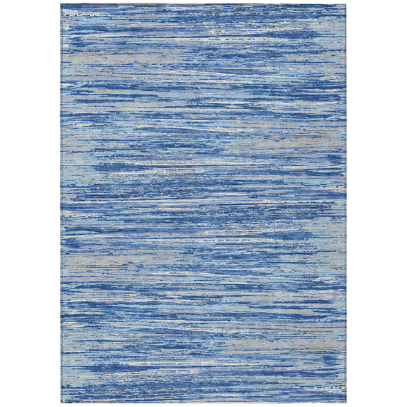 10' X 14' Blue Gray And Ivory Striped Washable Indoor Outdoor Area Rug