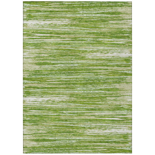 8' X 10' Green And Ivory Striped Washable Indoor Outdoor Area Rug