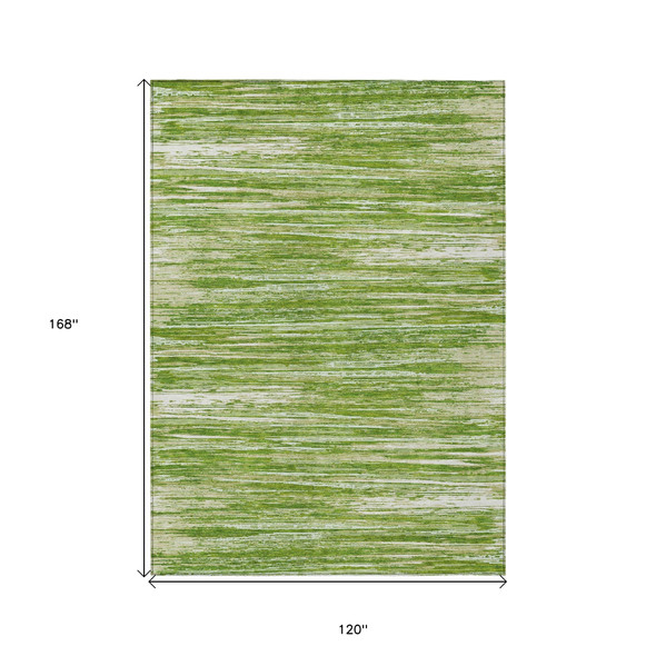 10' X 14' Green And Ivory Striped Washable Indoor Outdoor Area Rug