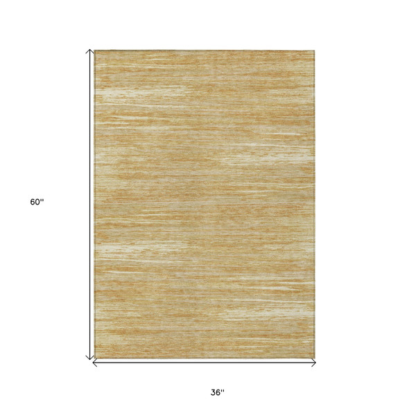 3' X 5' Gold Gray And Ivory Striped Washable Indoor Outdoor Area Rug