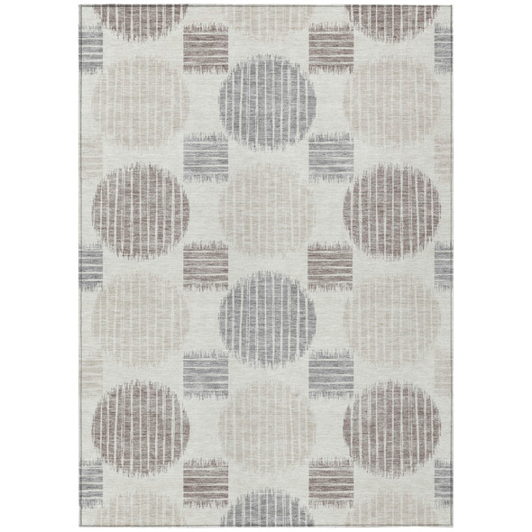 9' X 12' Ivory Brown And Gray Geometric Washable Indoor Outdoor Area Rug