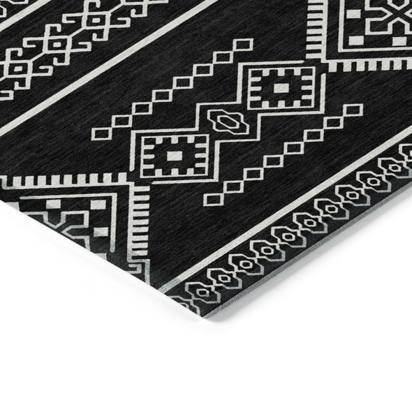 10' X 14' Black And Ivory Southwestern Washable Indoor Outdoor Area Rug