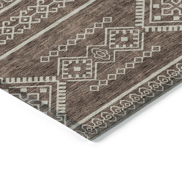 9' X 12' Brown And Ivory Southwestern Washable Indoor Outdoor Area Rug