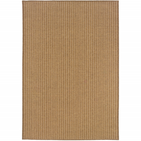 8' X 11' Tan Striped Stain Resistant Indoor Outdoor Area Rug