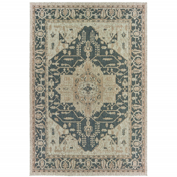 10' X 13' Gray Oriental Stain Resistant Indoor Outdoor Area Rug