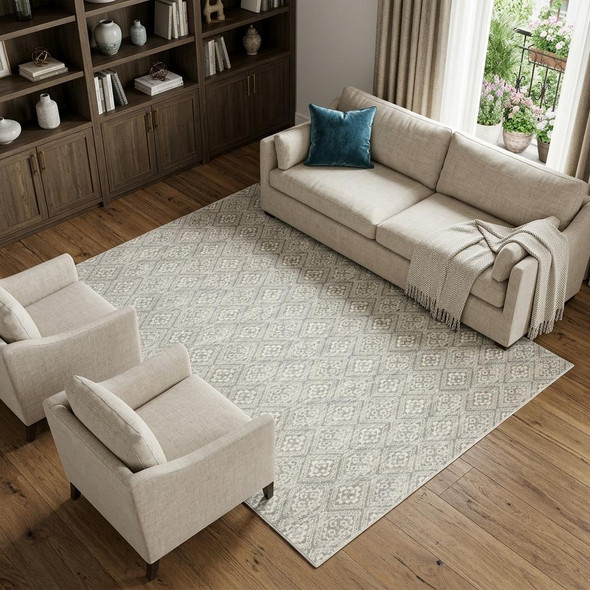 10' X 13' Light Gray And Gray Geometric Distressed Area Rug