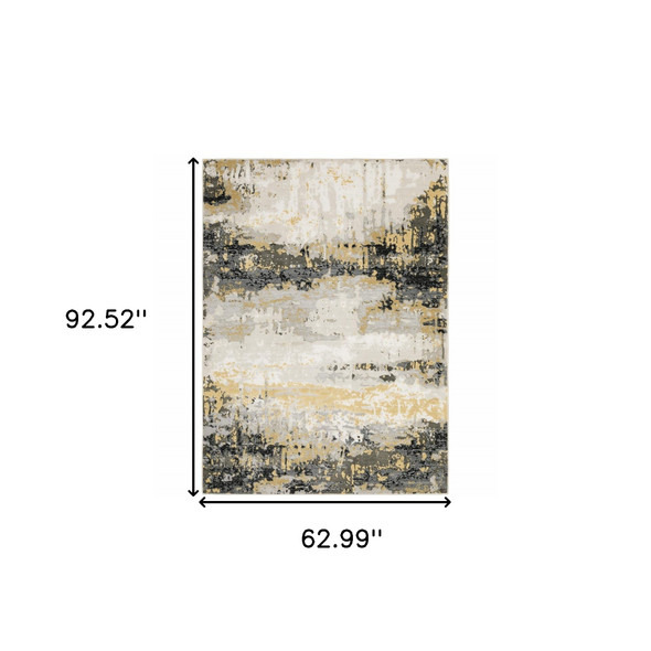 5' X 8' Grey Gold Beige Black And Brown Abstract Power Loom Stain Resistant Area Rug