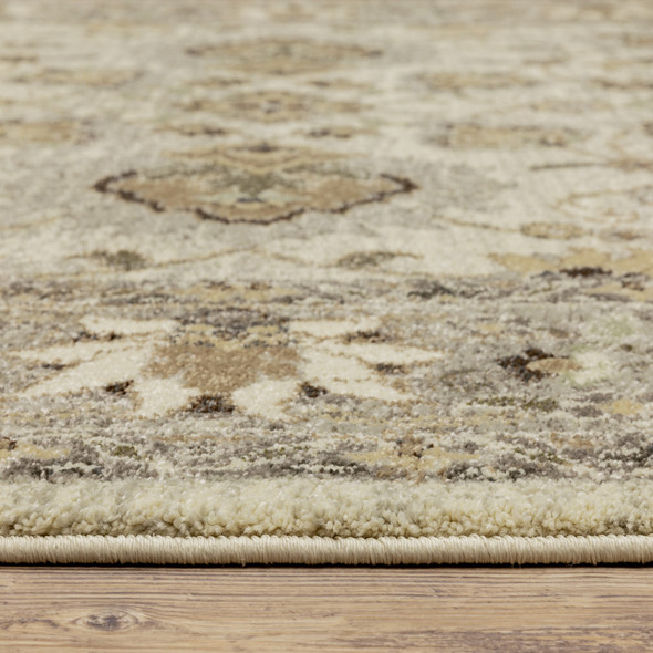 10' X 13' Beige Grey Brown And Charcoal Oriental Power Loom Stain Resistant Area Rug