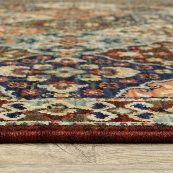 5' X 8' Red And Ivory Oriental Area Rug With Fringe