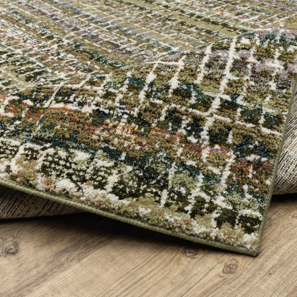 12' Green And Ivory Abstract Runner Rug