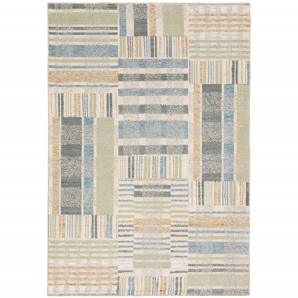10' X 13' Blue And Green Geometric Area Rug