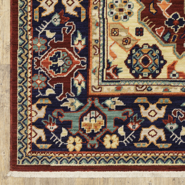 12' Blue And Red Genuine Wool Oriental Runner Rug With Fringe