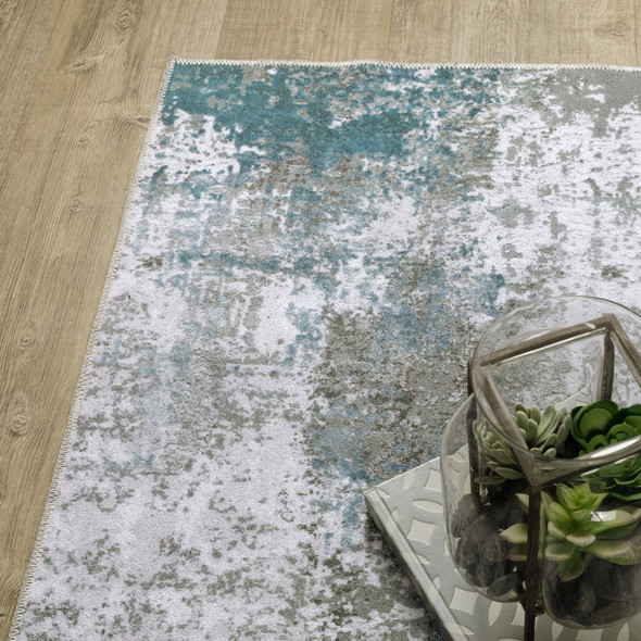 4' X 6' Silver and Gray Abstract Non Skid Area Rug