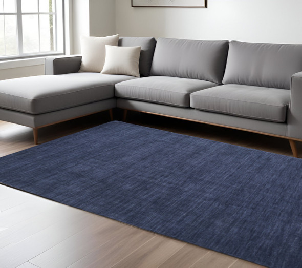 10' X 13' Blue Wool Hand Woven Area Rug