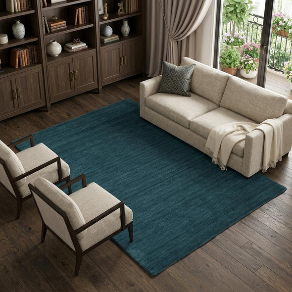10' X 13' Blue Green Wool Hand Woven Area Rug
