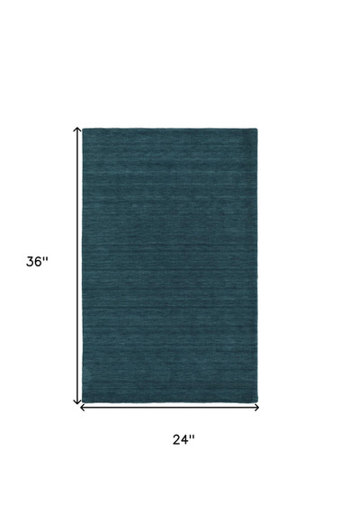 2' X 3' Blue Green Wool Hand Woven Area Rug