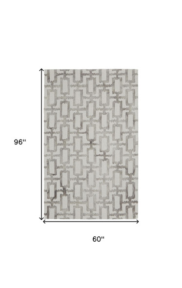 5' X 8' Ivory And Taupe Wool Geometric Hand Tufted Area Rug