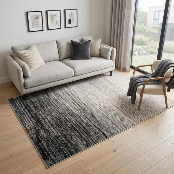 5' X 8' Beige and Black Abstract Non Skid Area Rug