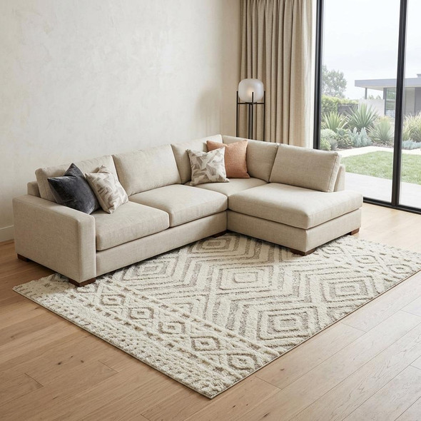 8' X 10' Ivory And Tan Wool Geometric Tufted Handmade Stain Resistant Area Rug