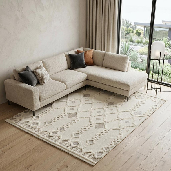 9' X 12' Ivory Tan And Silver Wool Geometric Tufted Handmade Stain Resistant Area Rug