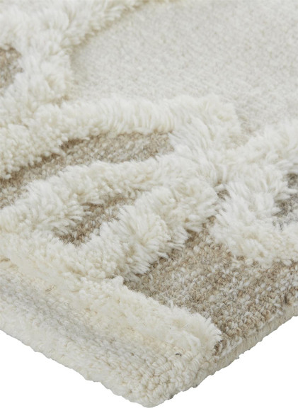 10' X 14' Ivory Tan And Silver Wool Geometric Tufted Handmade Stain Resistant Area Rug