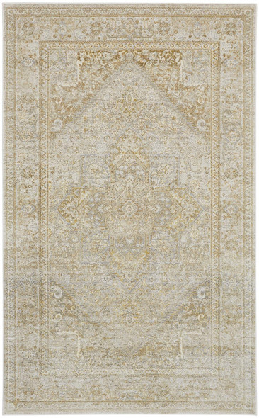 9' X 12' Gold And Ivory Floral Medallion Area Rug