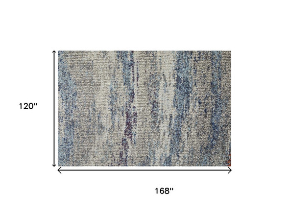 10' X 14' Blue Gray And Orange Abstract Power Loom Stain Resistant Area Rug