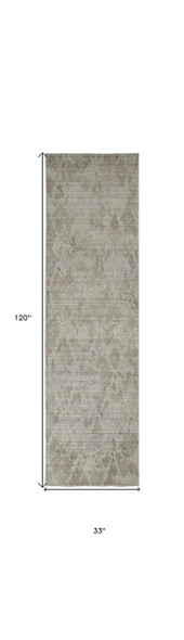 10' Taupe And Gray Abstract Hand Woven Runner Rug
