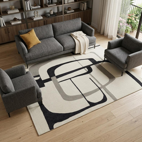 10' X 14' Gray and Ivory Wool Abstract Hand Tufted Area Rug