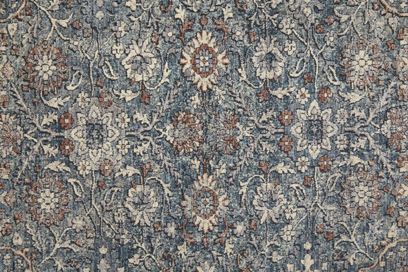 7' X 10' Blue Beige And Red Floral Area Rug