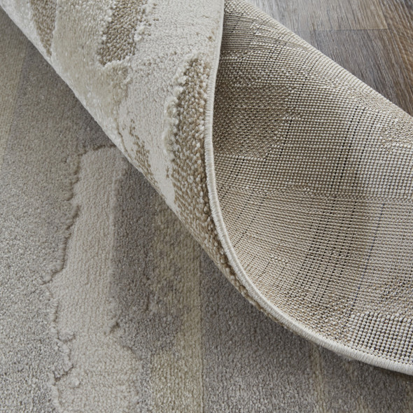 8' Brown Ivory And Tan Abstract Distressed Runner Rug